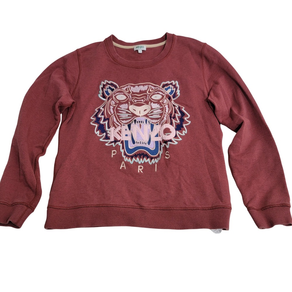 Kenzo Paris Tiger Head Embroidered‎ Sweatshirt  Carmine Womens Large Trim Fit